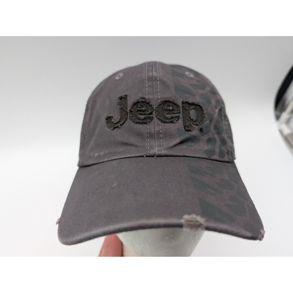 Jeep Charcoal Gray Tire Track Print Distressed Baseball Cap Hat Adjustable OSFM
